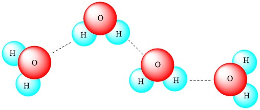representação da ligação de hidrogênio em moléculas de água 