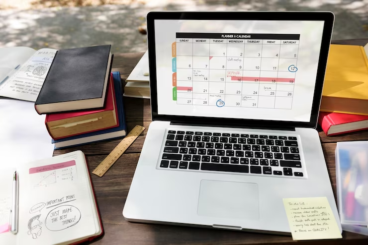 Image of an Online School Calendar on a laptop.
