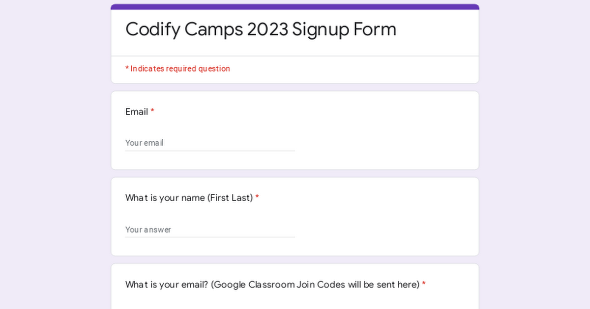Codify Camps 2023 Signup Form