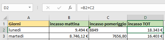 Impostare i riferimenti alle celle in Excel - esempio 1