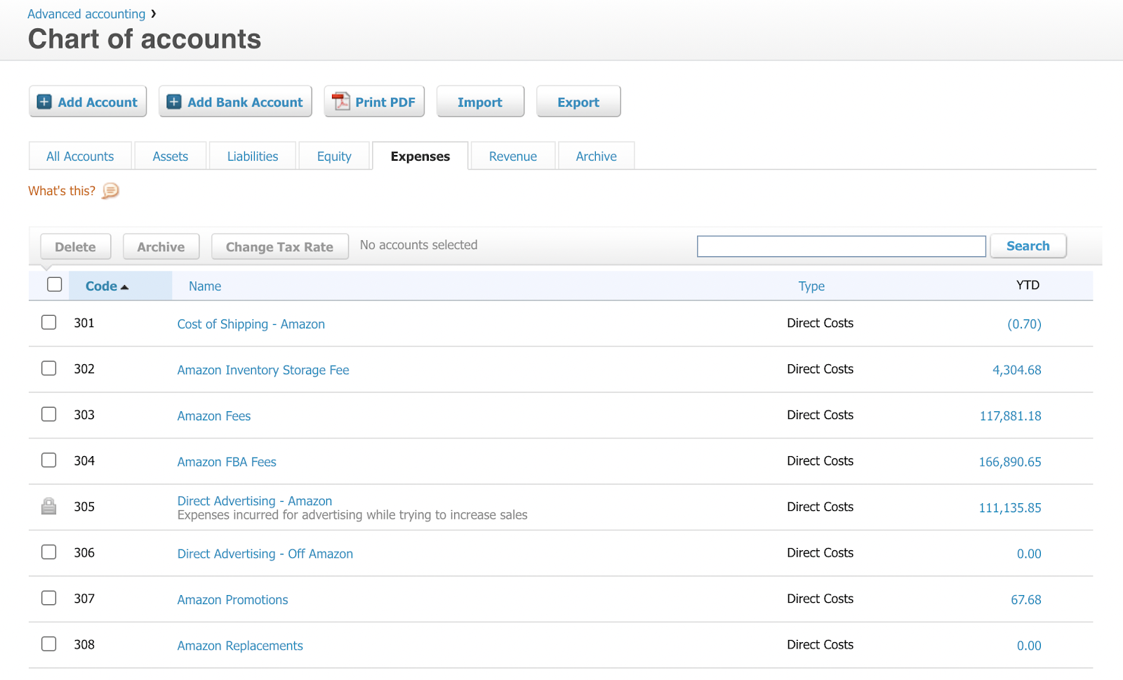 chart of accounts