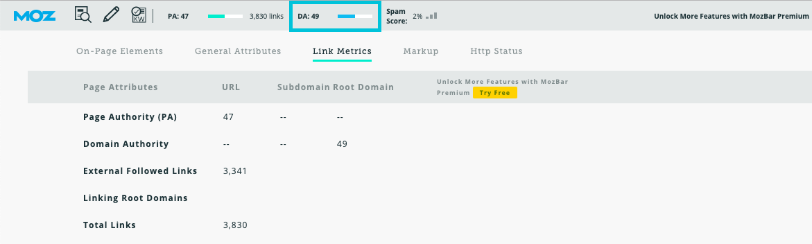 Checking your DA in Moz