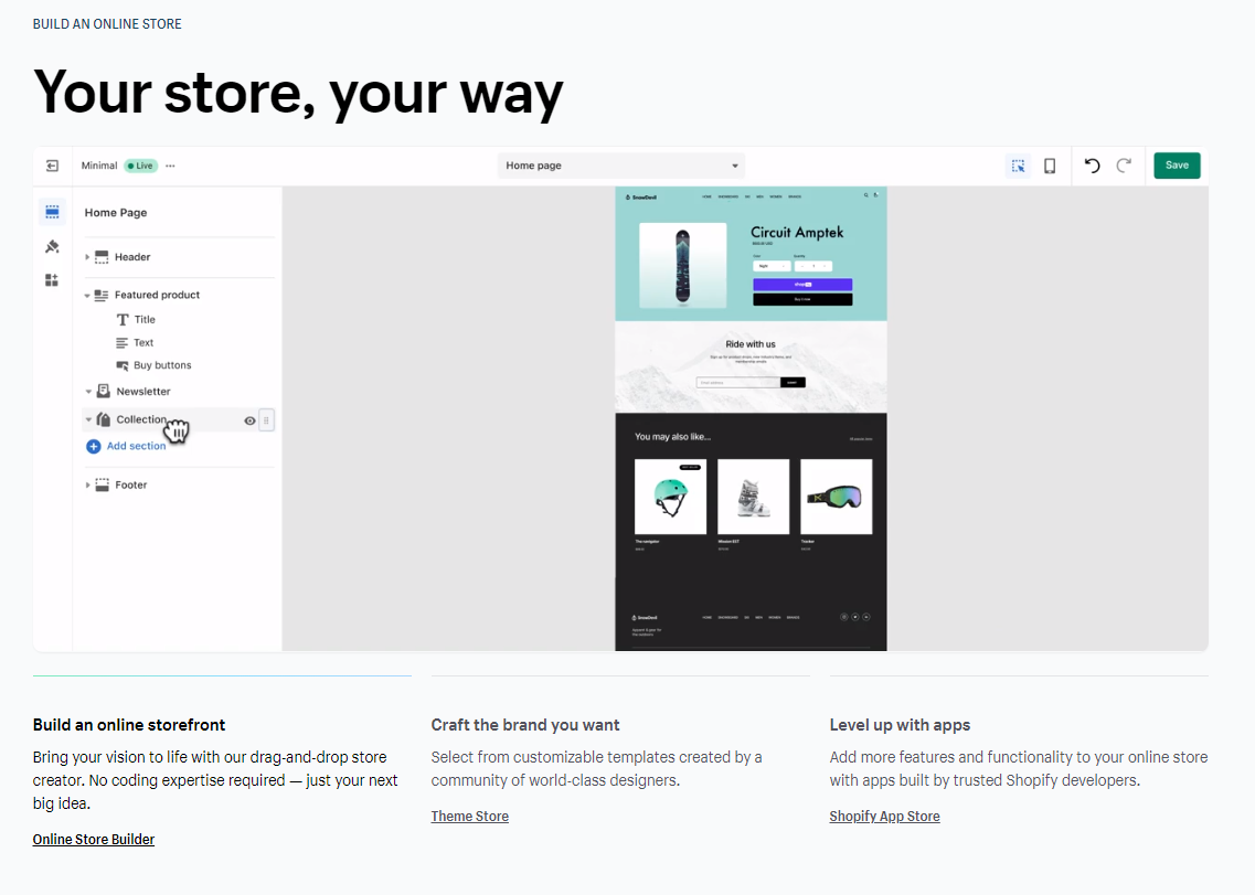 screenshot of Shopify store editor