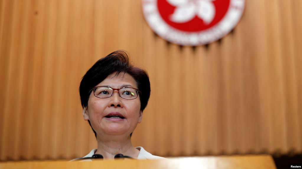 香港特首林郑月娥2019年9月5日在香港的记者会上。