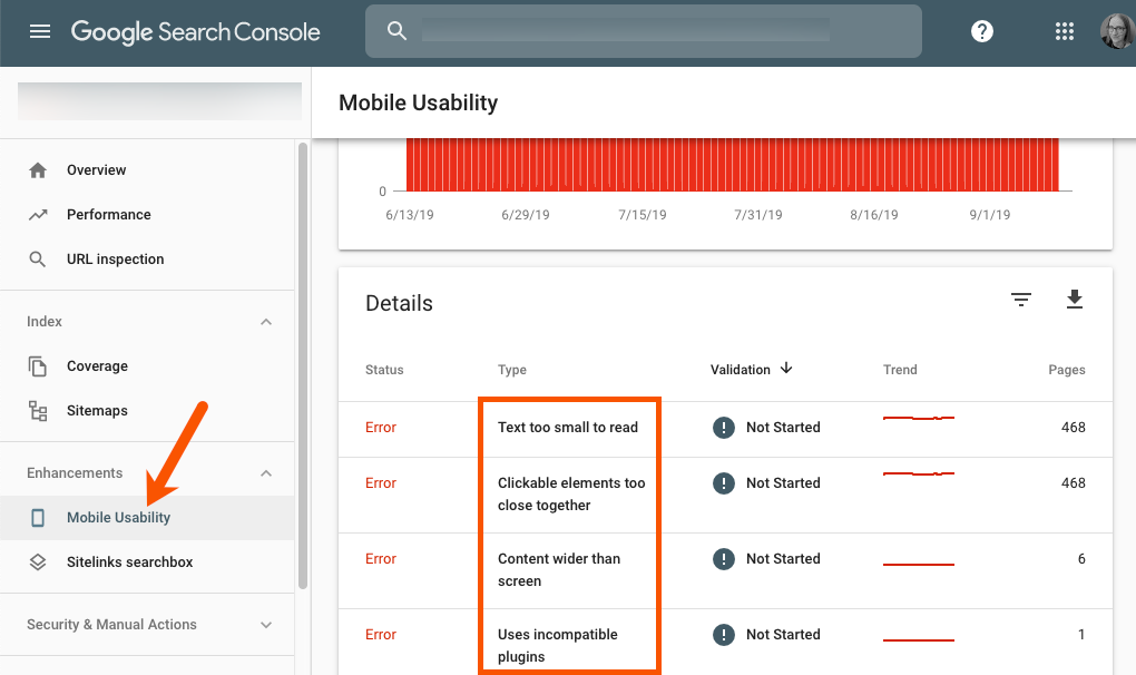 google search console mobile usability report