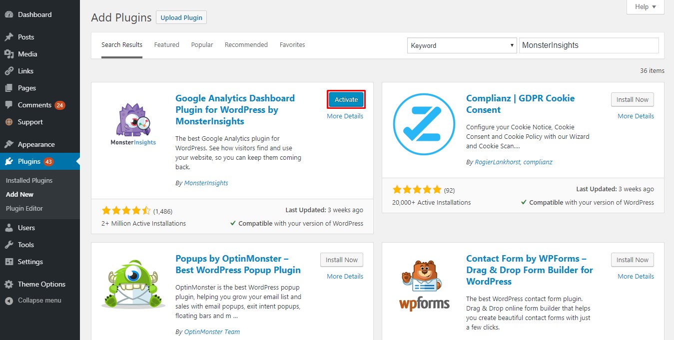 thêm wordpress Google Analytics bằng Plugin MonsterInsights