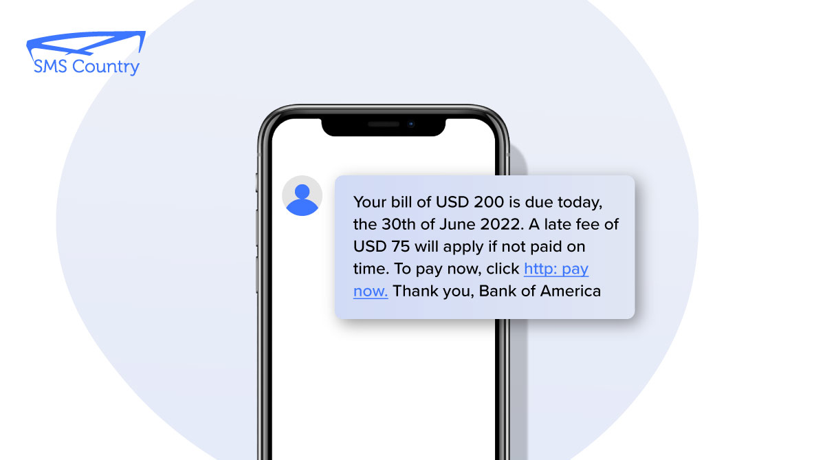 A Bank of America customer reading a "payment due" SMS