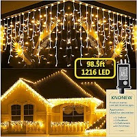 Amazon: 
Christmas Lights Outdoor Decorations 1216 LED 99ft 8 Modes Curtain Fairy String Light with 228 Drops Clear Wire LED String Light Indoor Decor for Wedding Party Holiday Christmas Decoration Warm White