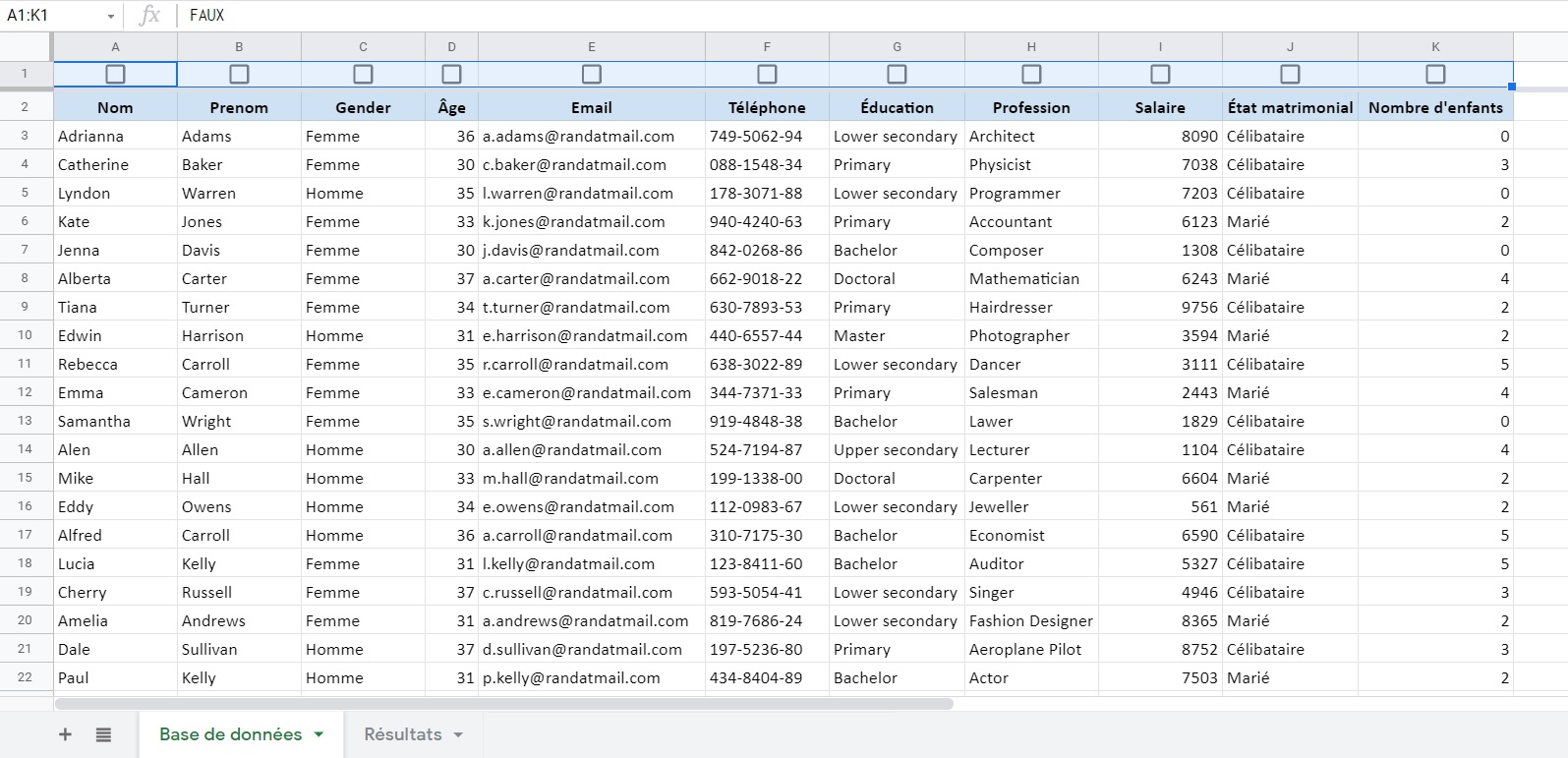 Base de donnees-Google sheets