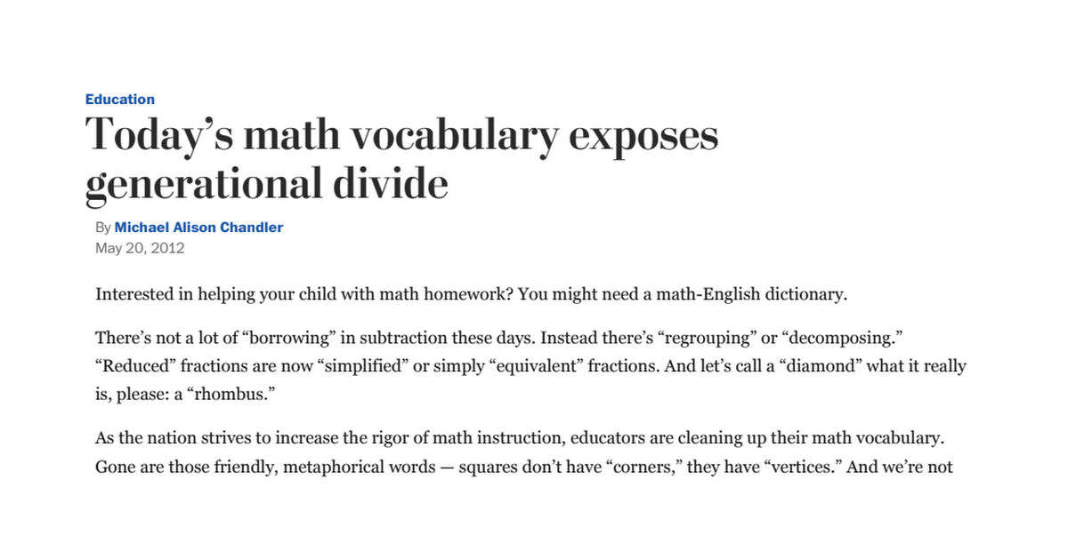 Today's Math Vocabulary Exposes Generational Divide