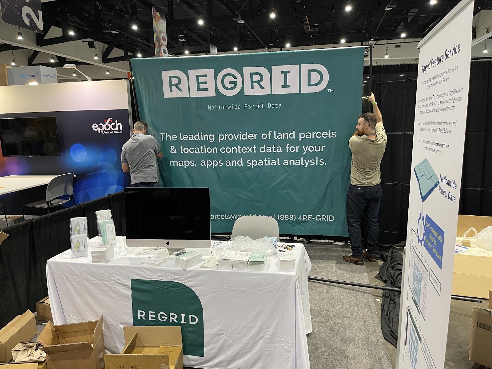 Regrid's Steve S. and Matt H. set up our booth at the Esri UC 2022