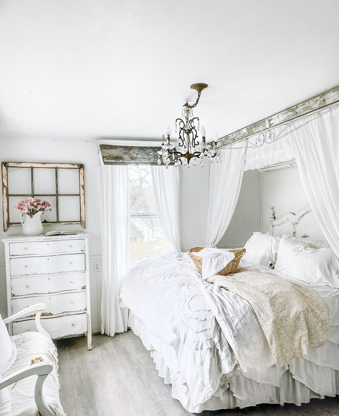 Vintage Farmhouse Cottage Style White Bedroom