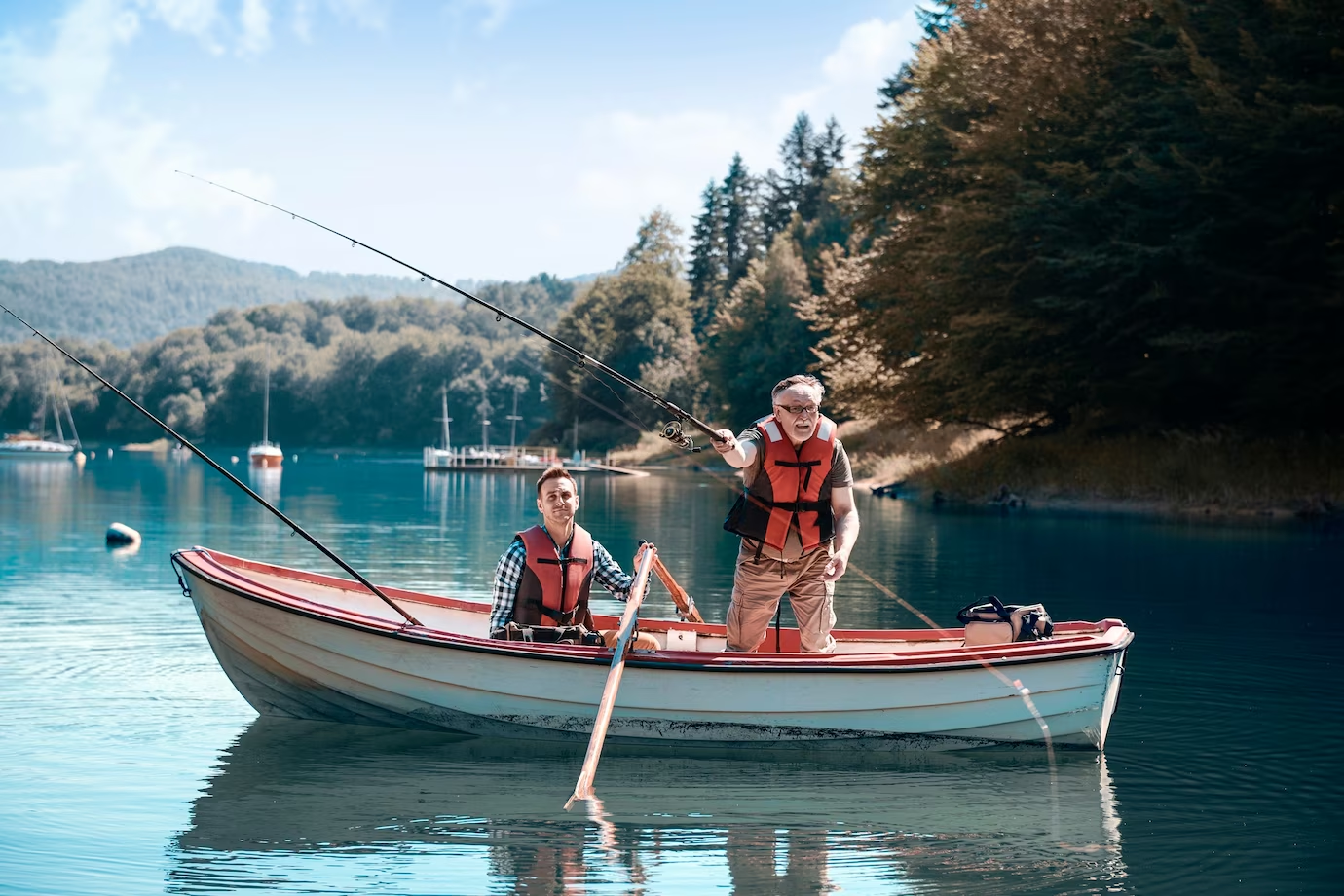 Two men fishing in a boat