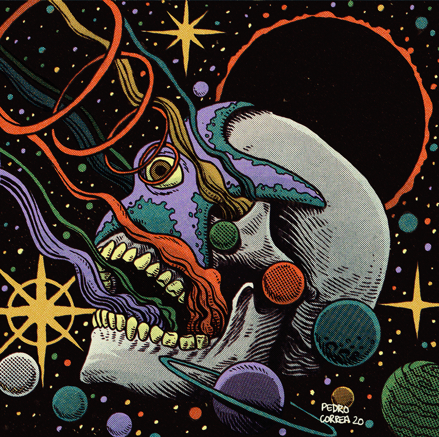 Cat Drawing  ink monolith Planets psychedelic skull Space  tiger wild