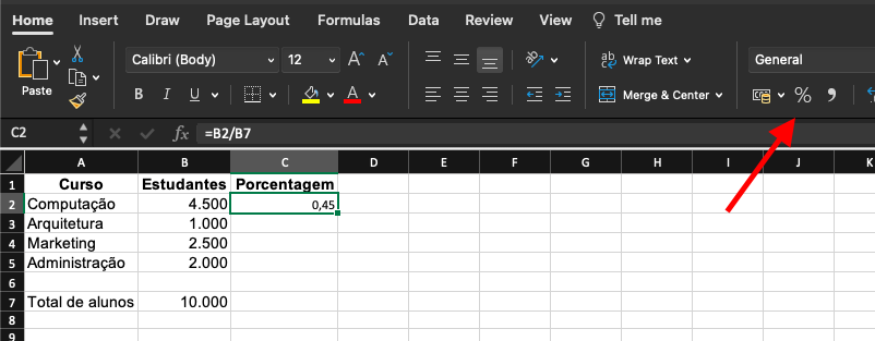 Símbolo de Porcentagem no Excel