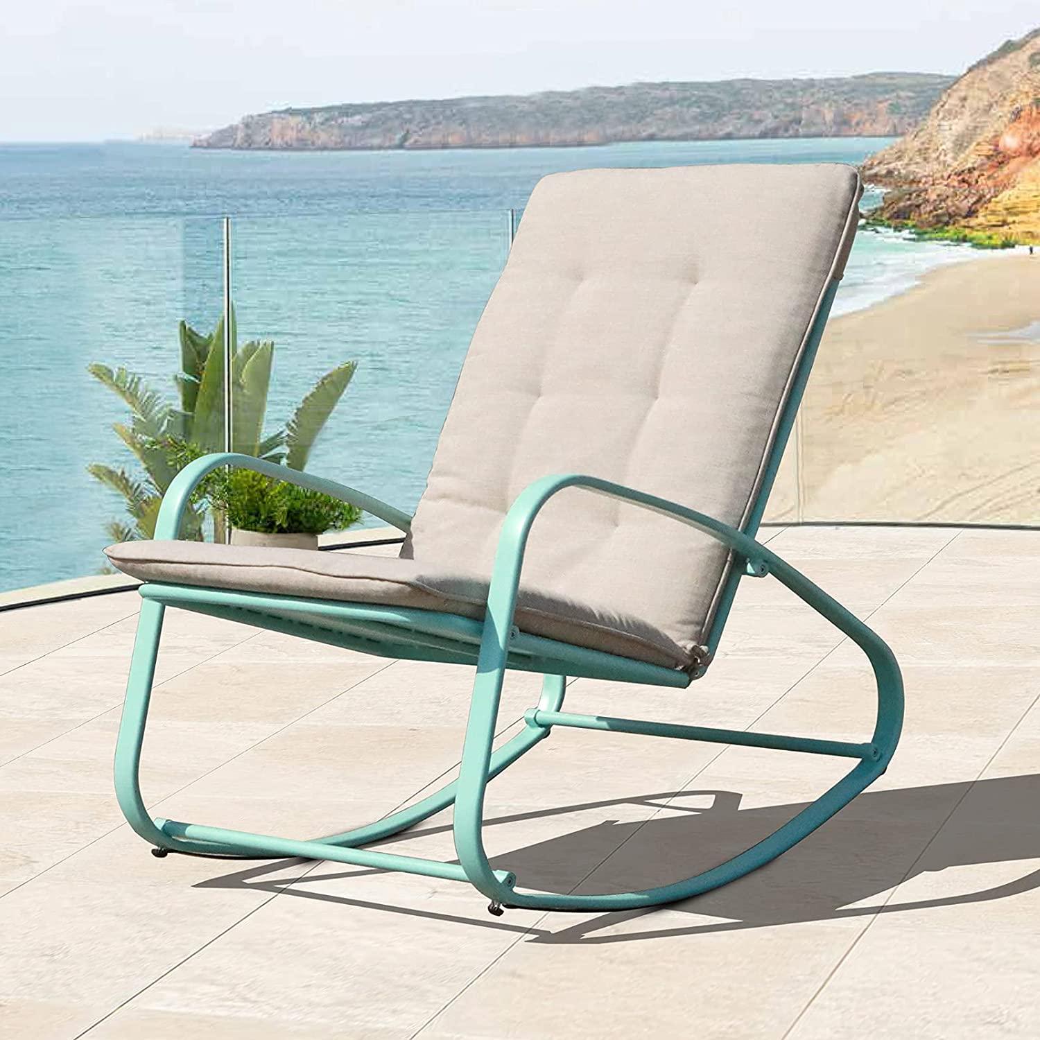Amazon.com: COBANA Patio Rocking Chair Outdoor Metal Rocker Chairs with  Detachable Cushion for Porch, Balcony, Poolside and Indoor Use, 1 PCS,  Turquoise : Patio, Lawn & Garden