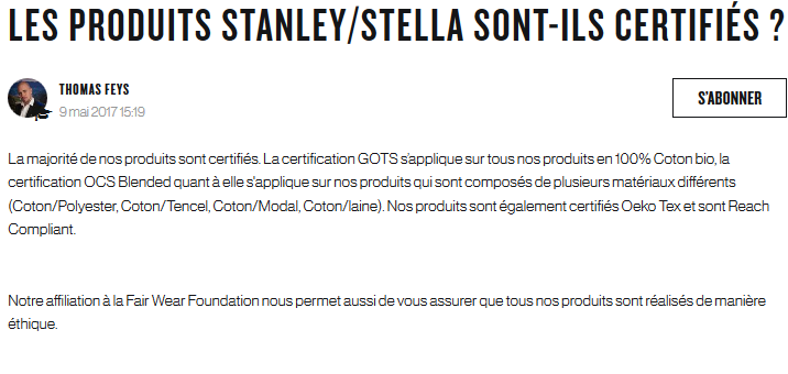 capture écran FAQ stanley/stella