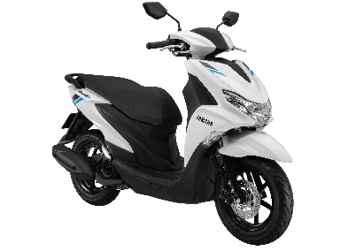 A white motorcycle with a black backgroundDescription automatically generated with low confidence
