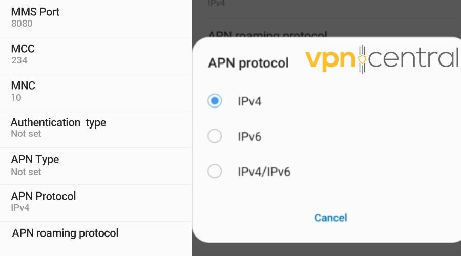 android network settings apn protocol