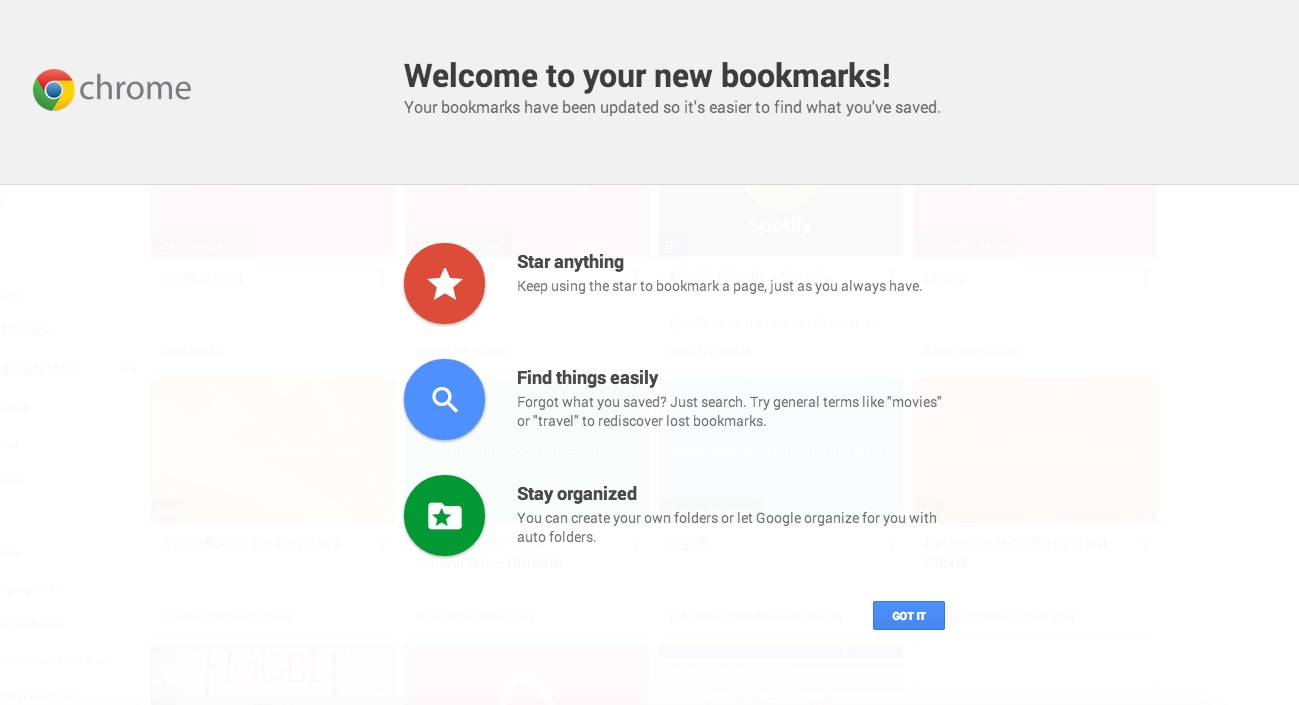 Google Stars Chrome Bookmarks