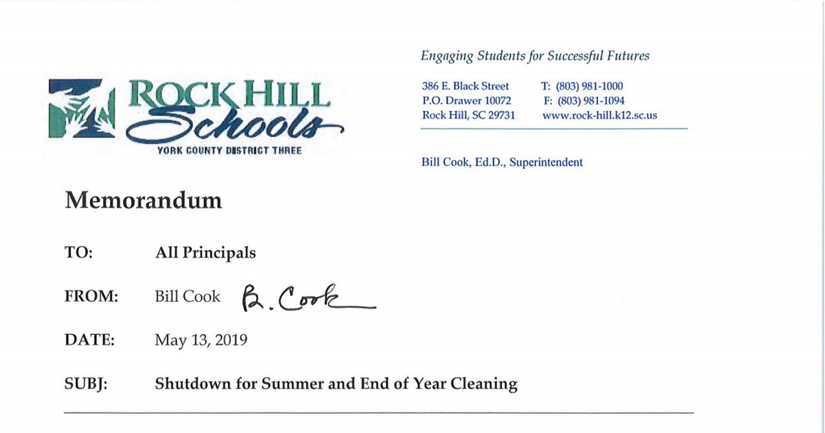 2019 May 13 Memo - Shutdown for Summer and End of Year Cleaning.pdf