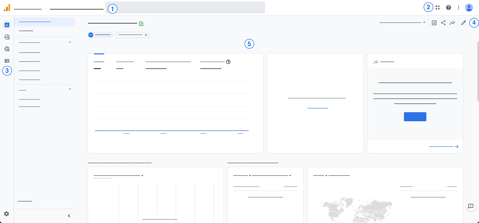 The picture includes the interface of Google Analytics 4. 