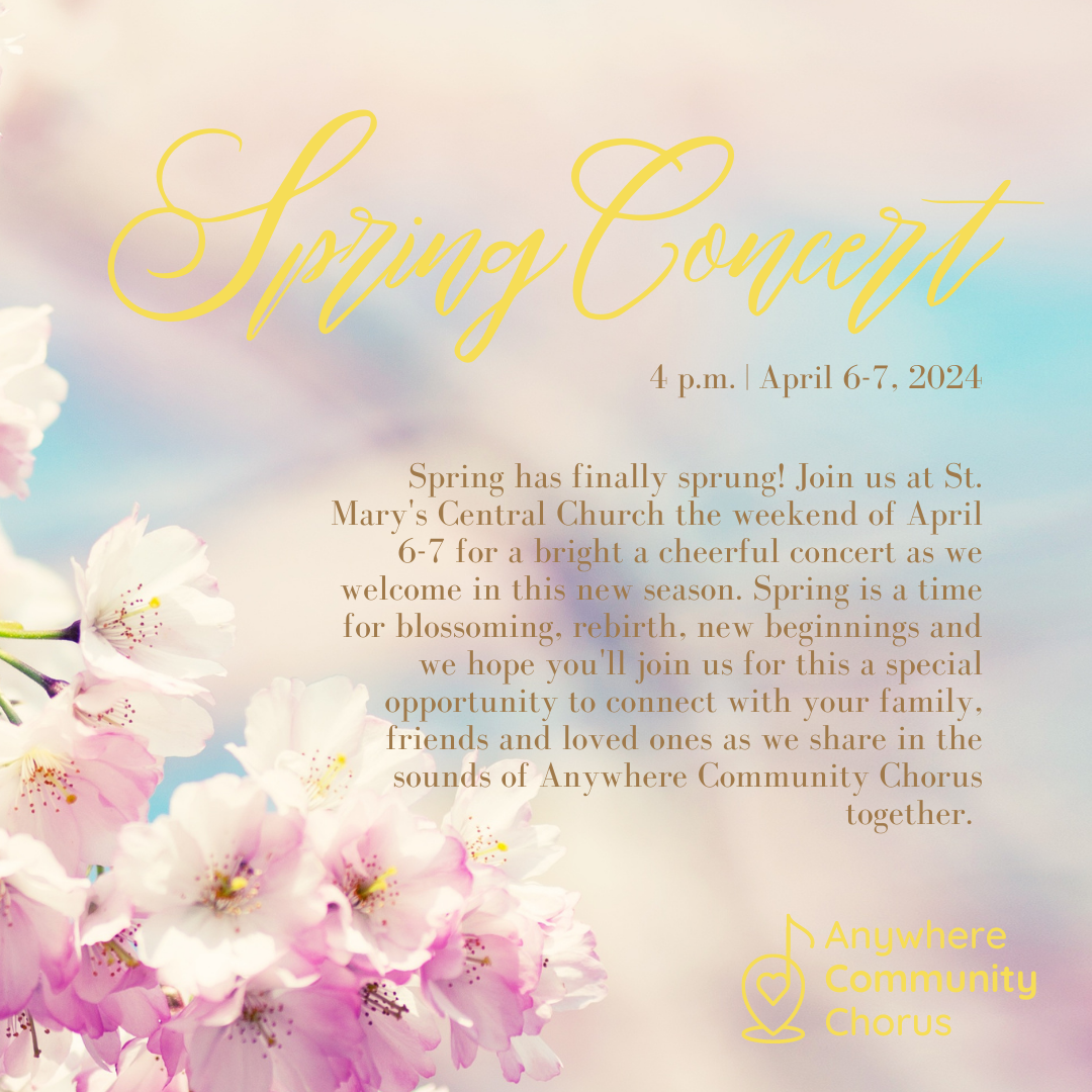 Example of a concert graphic that is hard to read with flowers in background and "Spring Concert" details on top of image