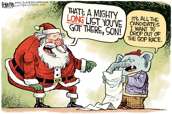 Santa GOP Candidates, Rick McKee,The Augusta Chronicle,Santa, Christmas, GOP, Republicans, candidates, 2016, election