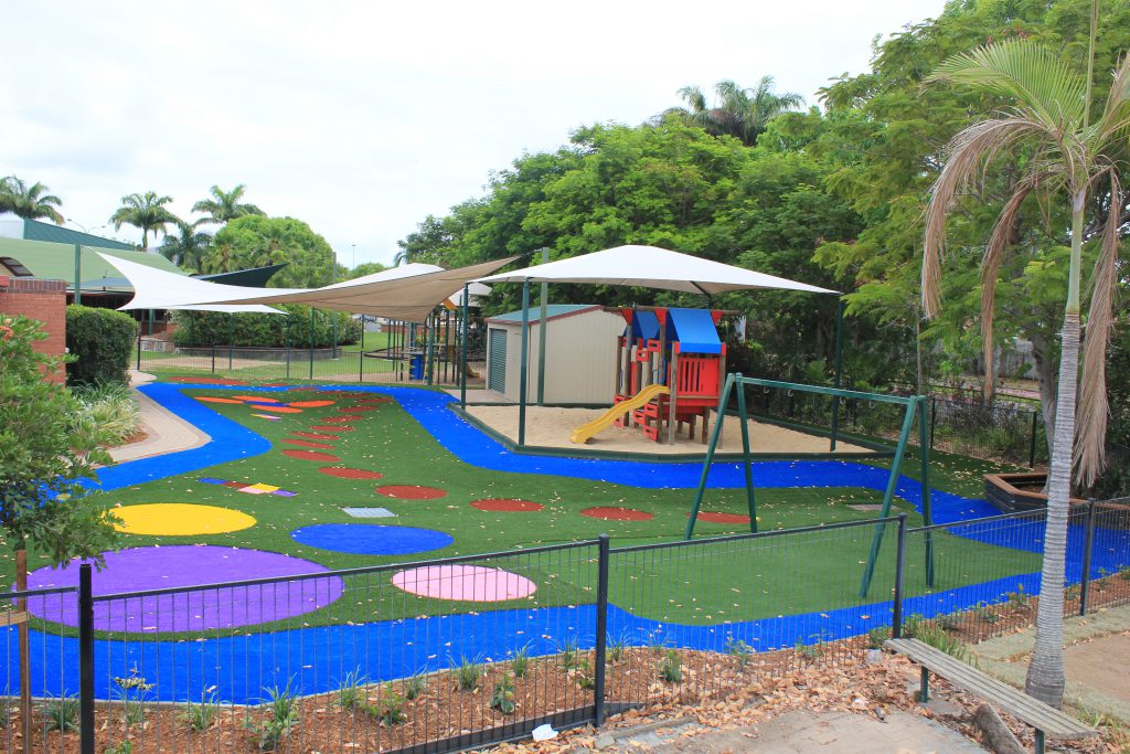 Fake grass comes in lots of colours for child care centres
