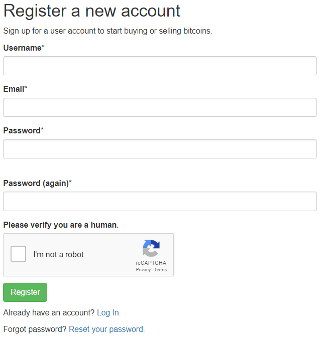 Register a new account form.