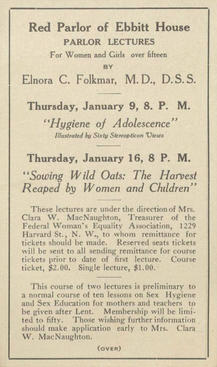 Advertisement for lectures aimed towards women