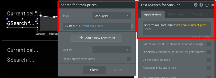 Apple Stocks no-code clone app displaying a stock price