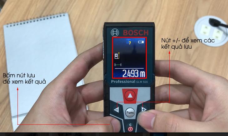 Máy đo khoảng cách laser Bosch GLM 500 - Cách xem kết quả lưu