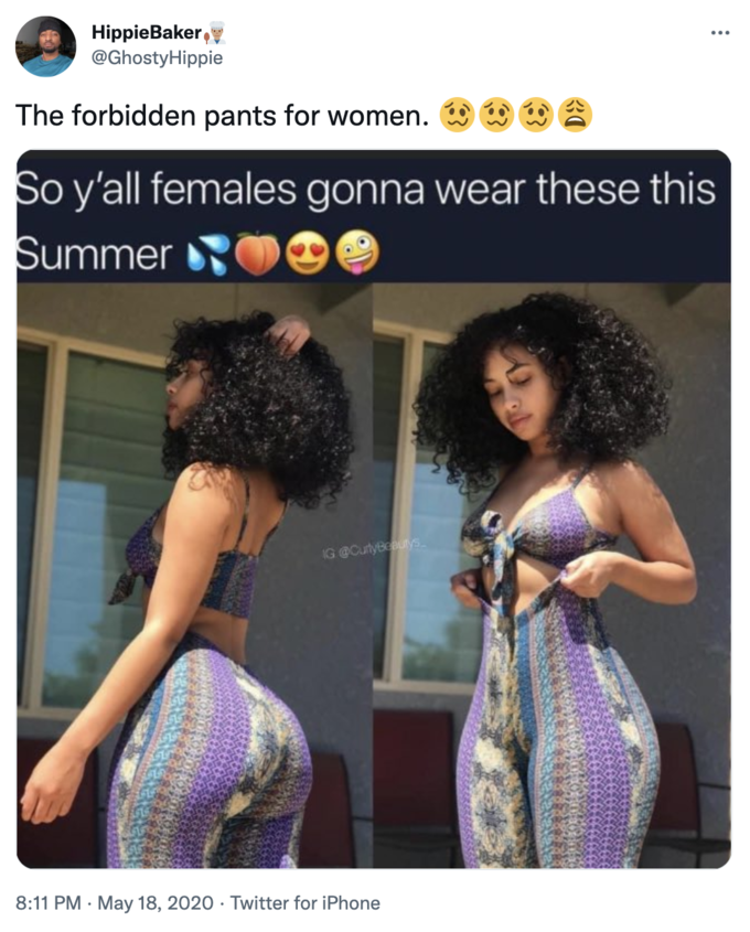 a screenshot of a Twitter post about these pants