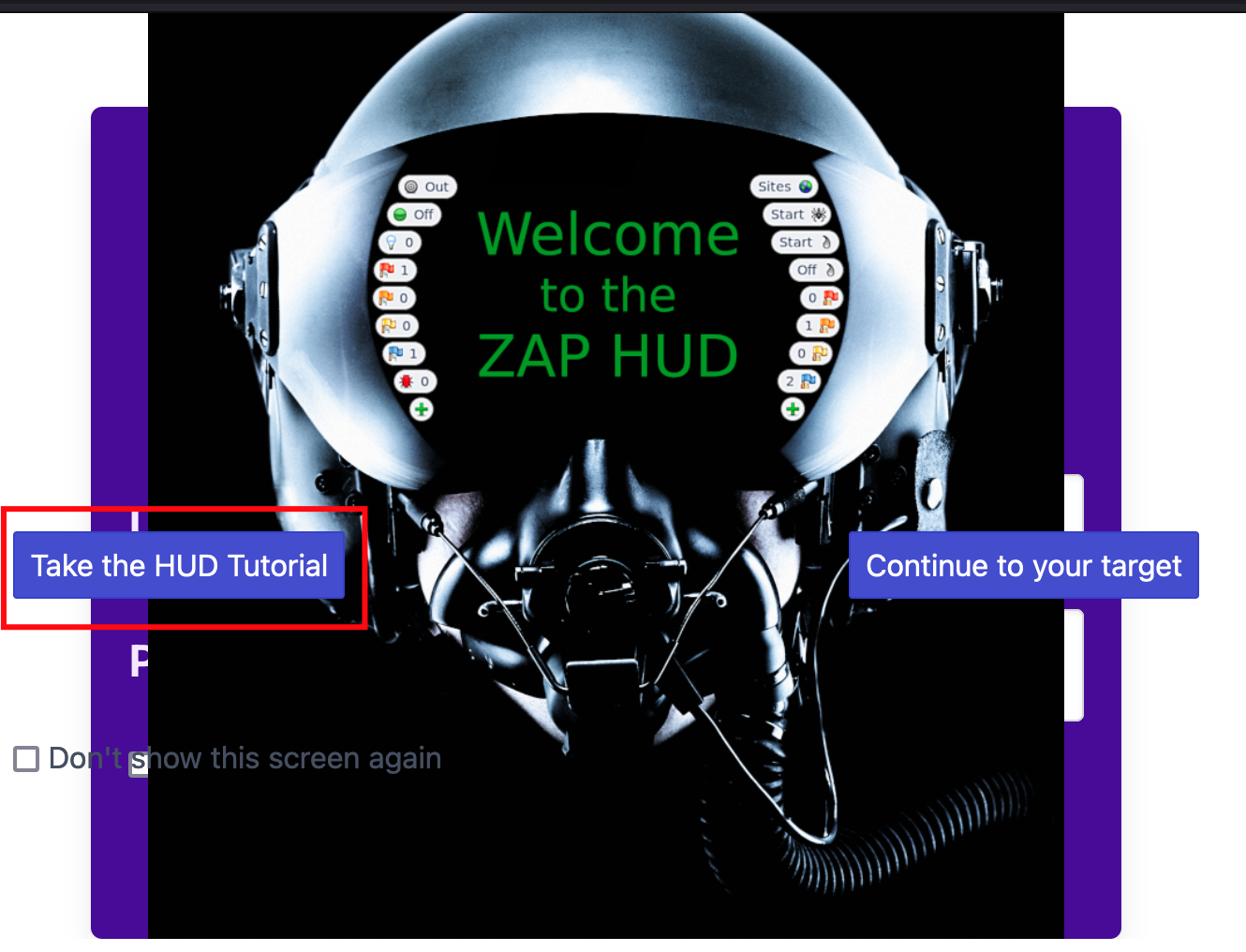 HUD splash screen in the browser with the Take the HUD Tutorial button highlighted.