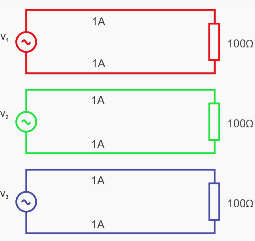 Three single-phase supplies - six units of loss