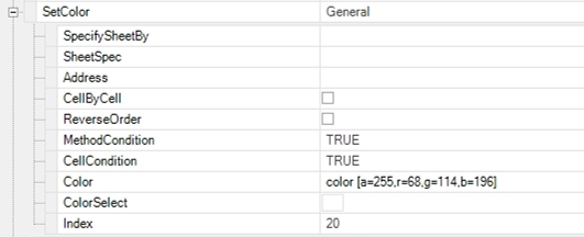  Next I set an index color. This method allows you set the a number corresponding to the color you want. You can define the color using R/G/B values in the format shown here.