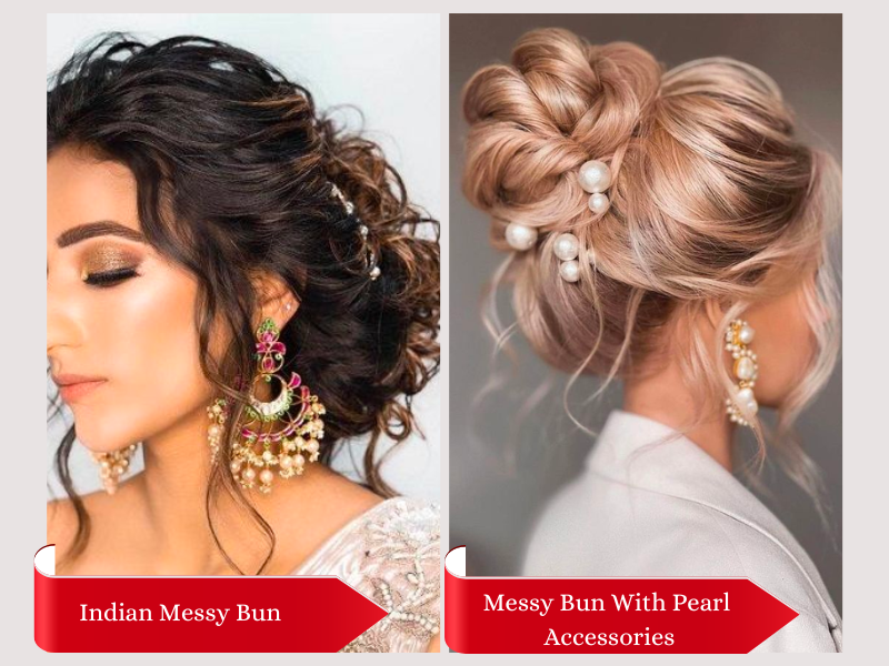 Indian Messy Bun Hairstyles, Messy Bun With Pearl Accessories 