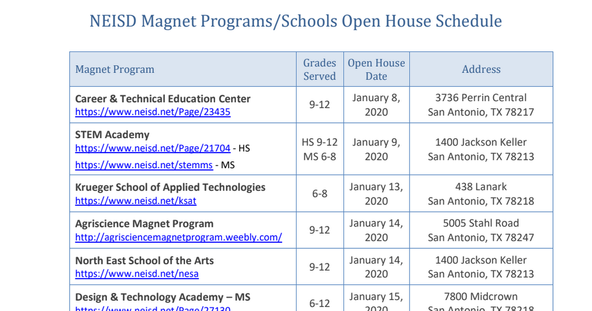 NEISD Magnet Programs Open House Calendar.pdf