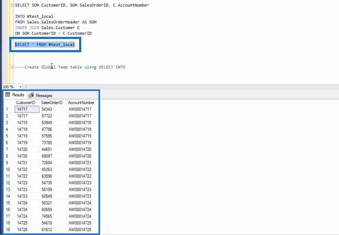 sql temp tables