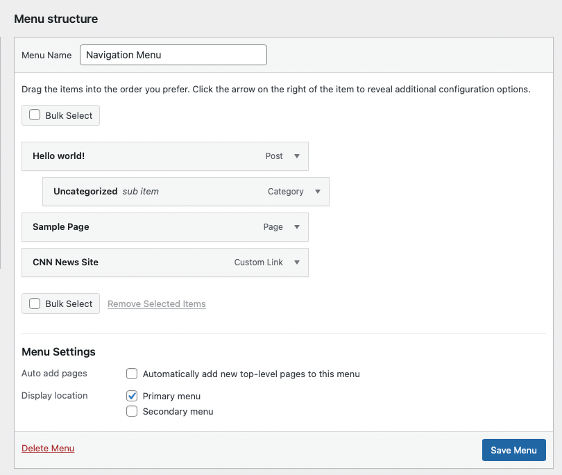 Navigation Menu Structure