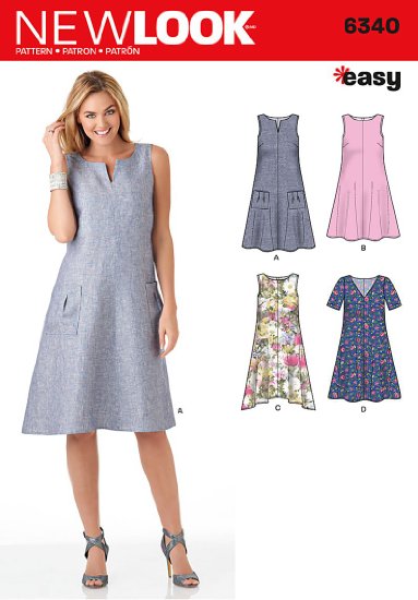 New Look 6340 Size A Misses' Easy Dresses Sewing Pattern, Multi-Colour