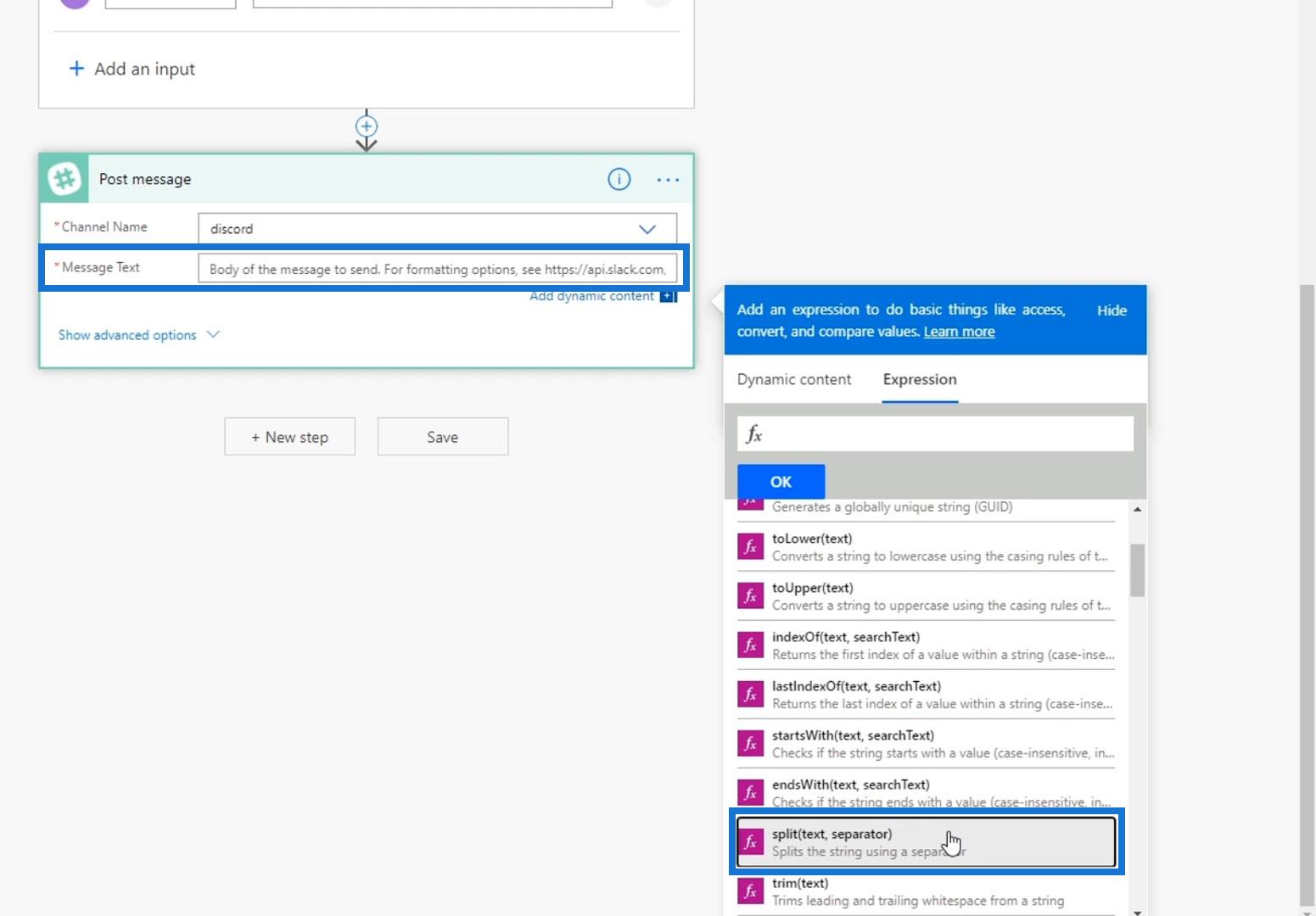 Power Automate split, power automate create array from string screenshot