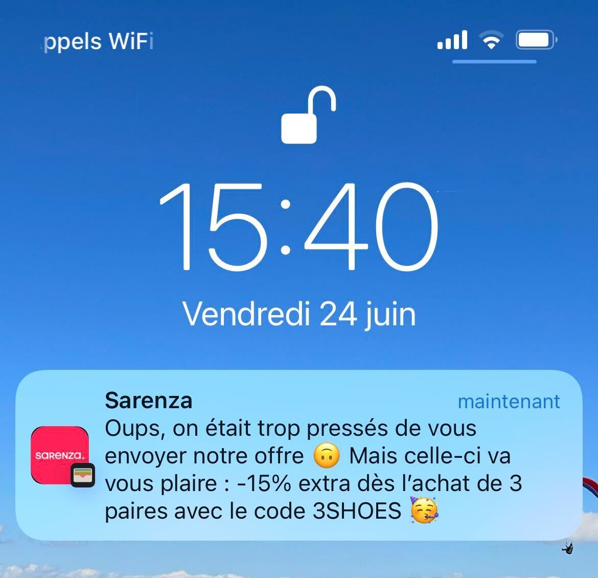 notification wallet sarenza