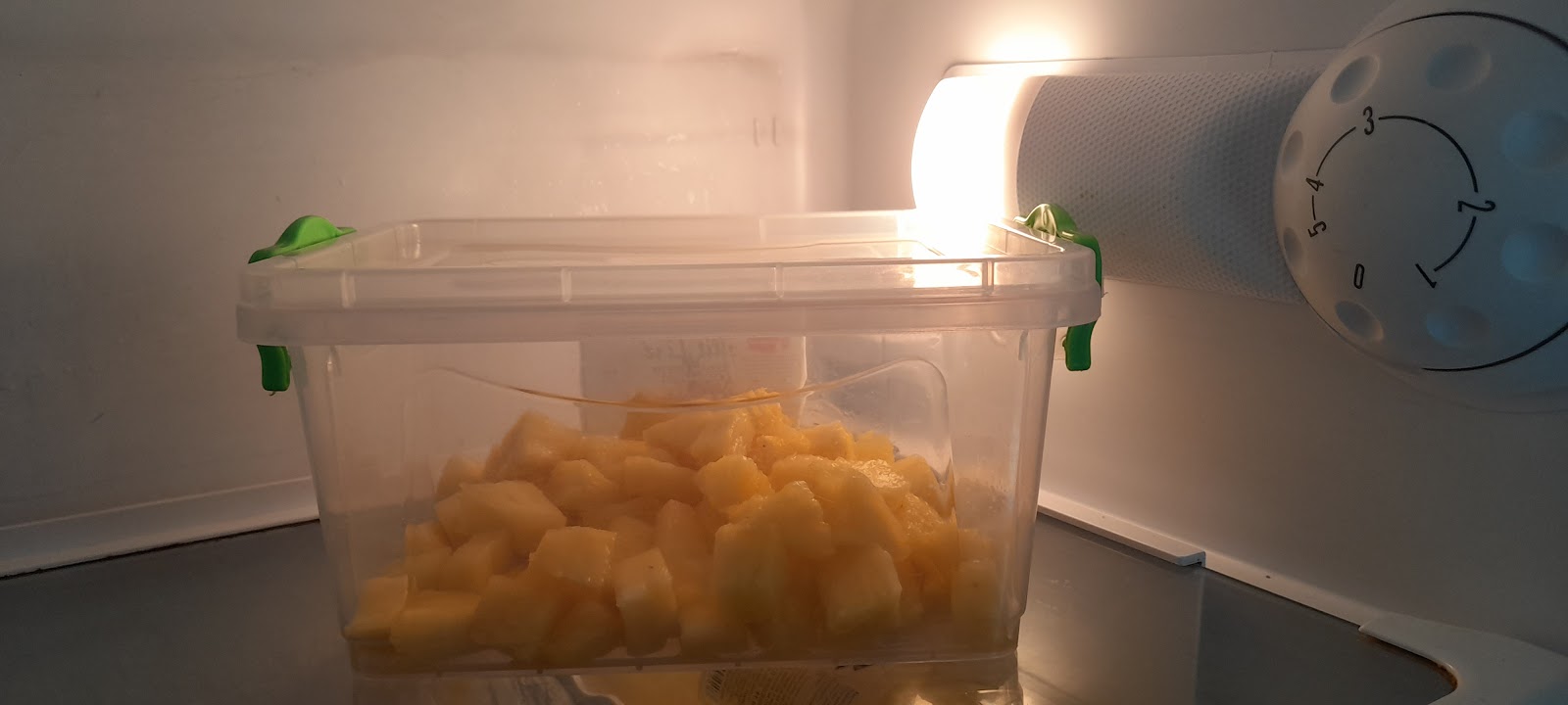 Pineapple pieces in the fridge.