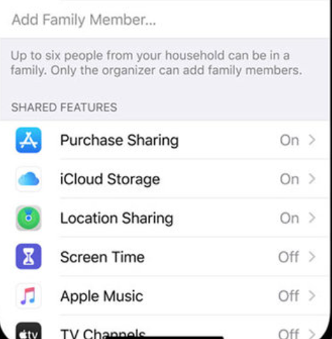 Enabling sharing for Apple family members