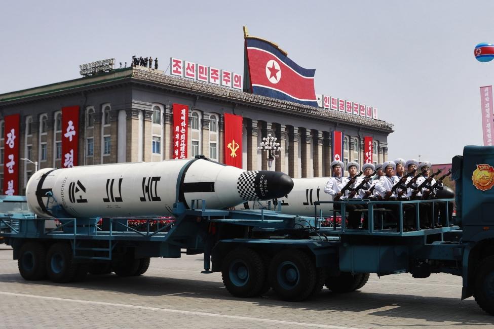 Satellite imagery revealed a probable missile launcher vehicle during preparations for a parade in North Korea, according to analysis by website 38 North. File Photo by How Hwee Young/EPA