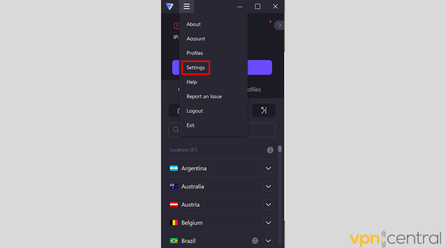 Proton VPN settings