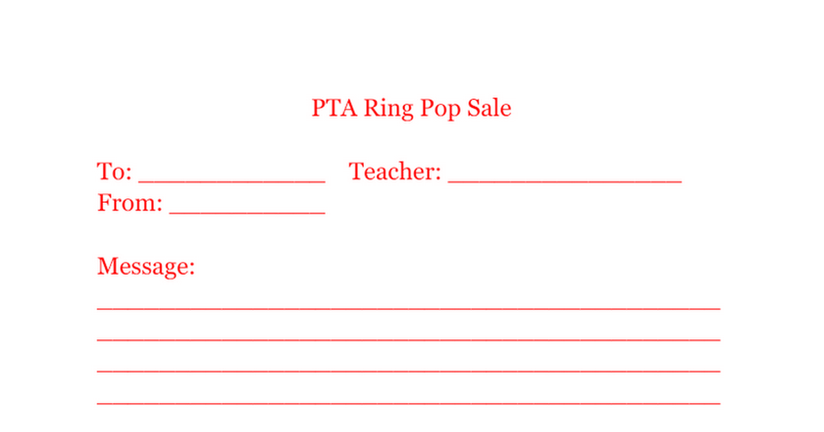 PTA Ring Pop Sale
