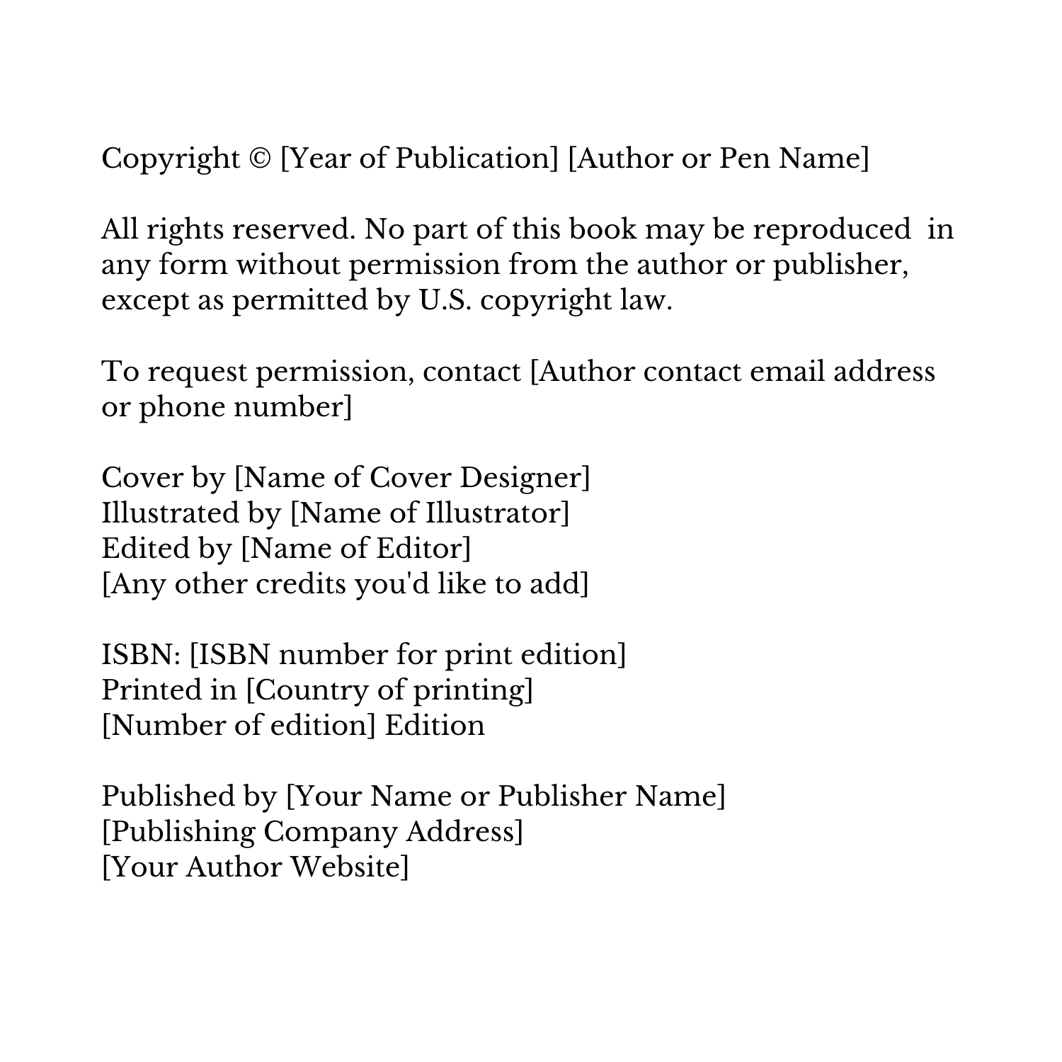 Copyright Page Template for Print Edition 
